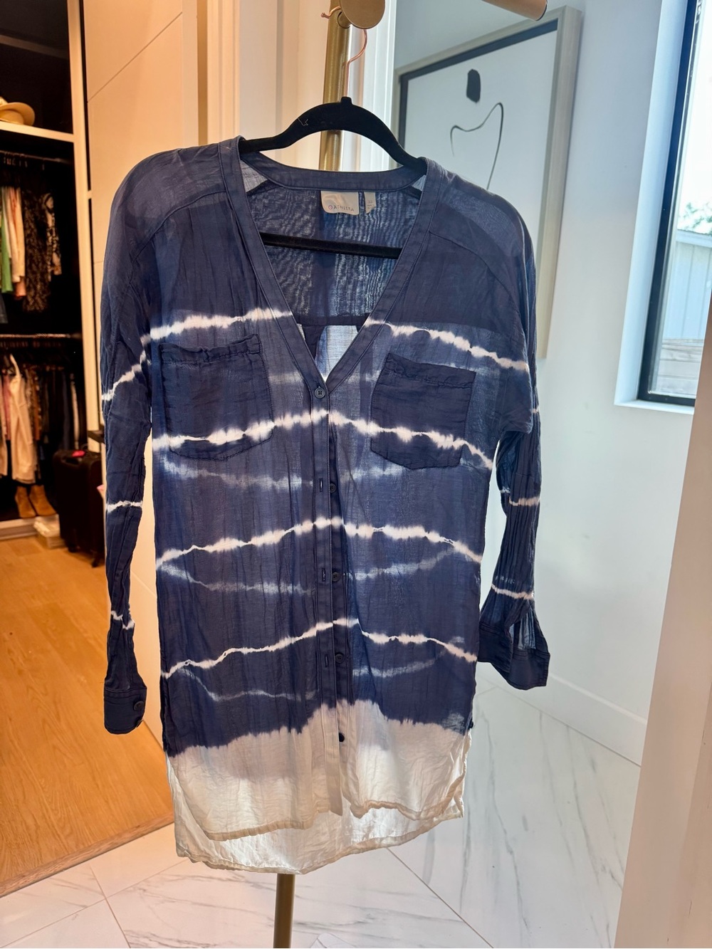 Athleta Women’s Navy Tie-Dye Button-Front Tunic Top, XS